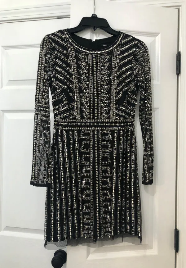 Beaded Black Mini Dress - Image 3