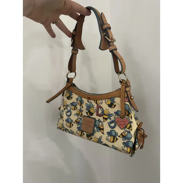 RARE VTG Y2K Dooney & Bourke Bumble Bee Print Shoulder Bag Leather canvas - Image 6