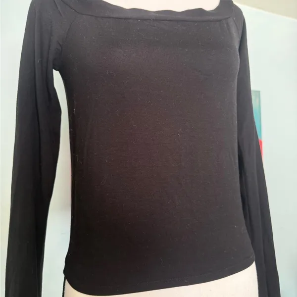 Reformation Wiley Solid Classic Black Boat Neck Top size M Medium - Image 2