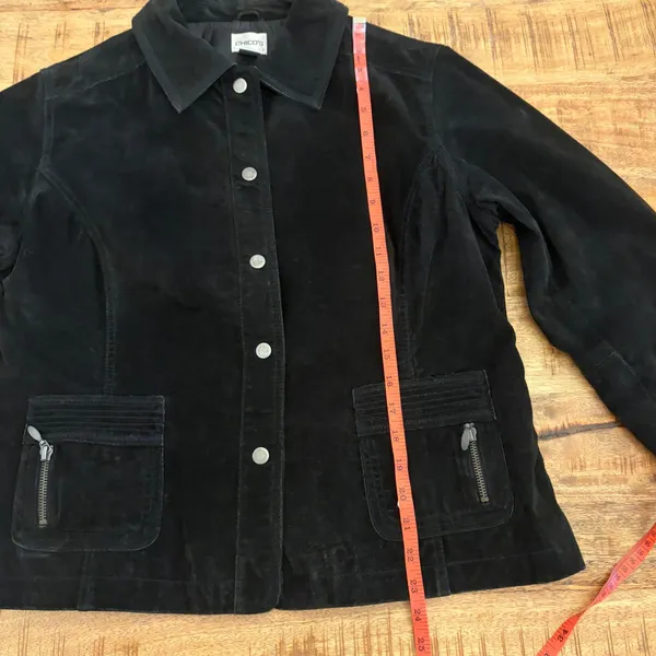 Vintage Chicos Suede Leather Jacket Large 2 Chore Pockets 90s Grunge Indie Black - Image 12