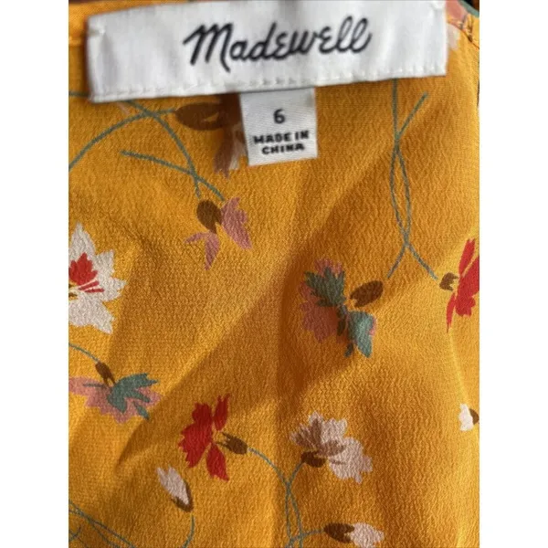 Madewell 100% Silk Floral Wrap Tank Top Ruffle Yellow V Neck Size‎ 6 - Image 4