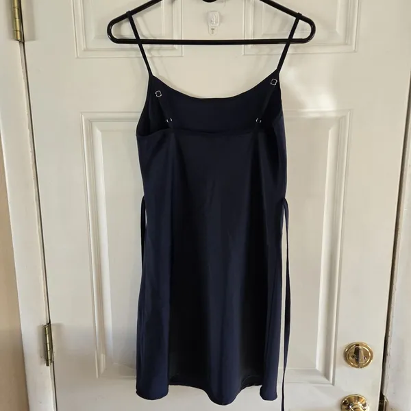 Brandy Melville Navy Slip Dress Spaghetti Strap Back Tie Womens S Cottage Silky - Image 4