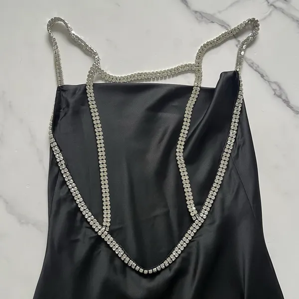 NWT Show me Your Mumu Bling mini dress Satin Black Size M Bedazzled Rave Party - Image 7