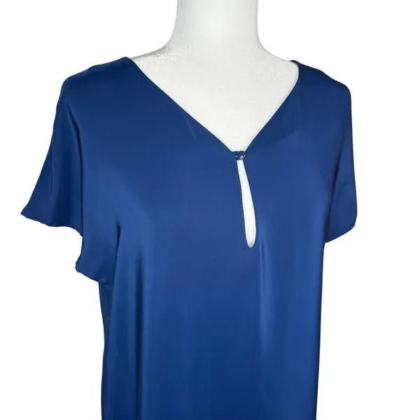 Amanda Uprichard M 100% Liquid Silk‎ Shift Dress Blue Career Office Made In USA - Image 5