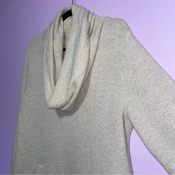 J Crew Cowl Neck Sweater Women L Wool Blend Neutral Coastal Pocket Preppy Knit - Image 3