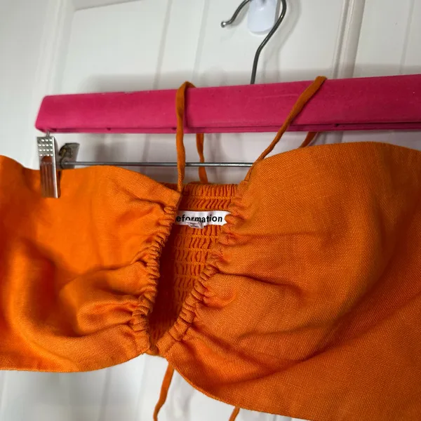 Reformation Citrus Orange 100% Linen Isabel 2 Piece Outfit Sz 4 Coastal Cruise - Image 3