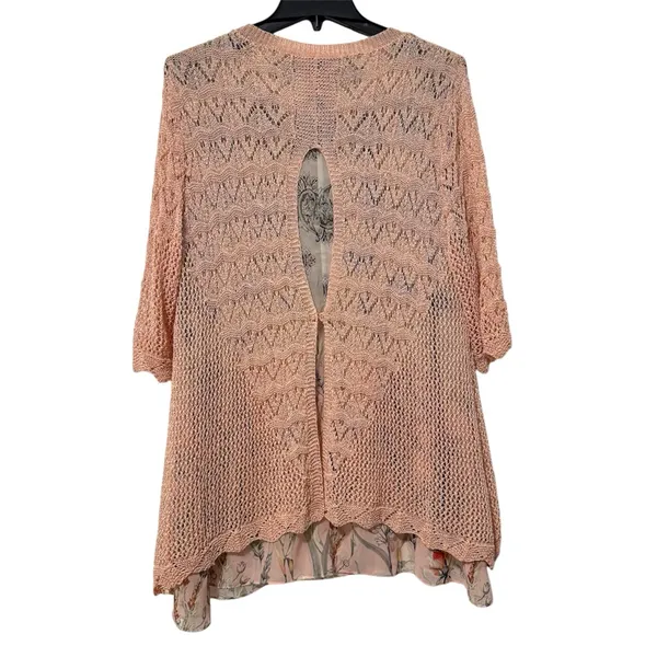 V‎ Christina Crochet Knit Scalloped Hem Sweater Peach Orange Size XL - Image 5