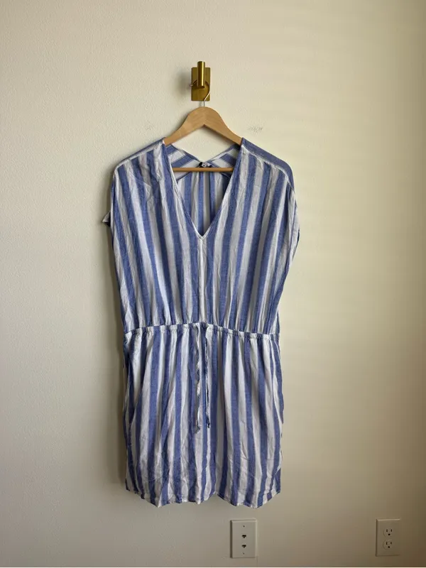 Rails Wren Pacifica Stripe Linen Blend Kaftan Dress Blue White Size Medium - Image 6