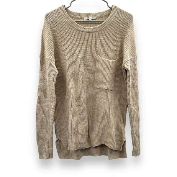 Madewell Thompson Pocket Long Sleeve Oversized Pullover Sweater in Tan Sz XS‎ - Image 2