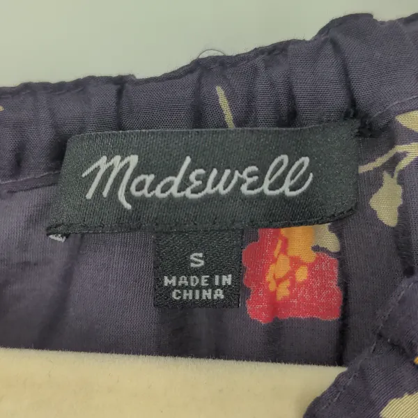 Madewell Cotton Silk Floral Peasant Blouse Size Small Navy Red Long Sleeve Shirt - Image 7