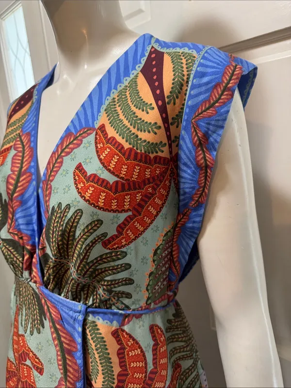 Farm Rio Viscose Sleeveless Tropical Print Blue Maxi Dress Size Small - Image 8