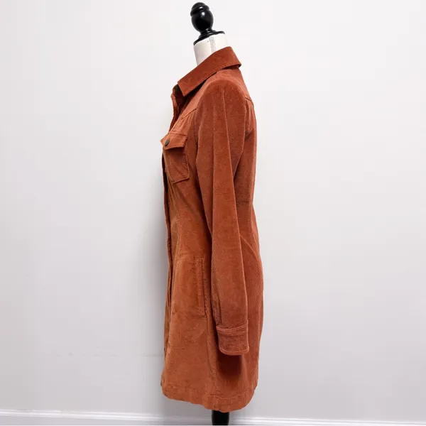 Faherty Harvest Brown Burnt Orange Corduroy Button Up Malone Shirt Dress XS New - Image 4