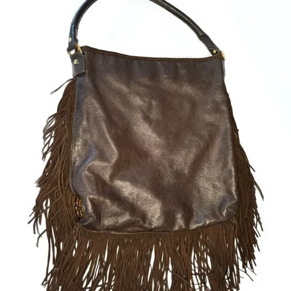 Tory Burch Dark Brown Fringed Leather Suede Hobo Bag - Image 2
