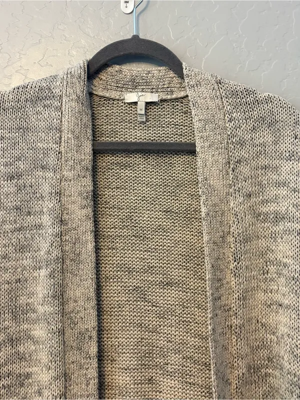 Joie Sona open front fringe hem linen blend open cardigan sweater medium - Image 3