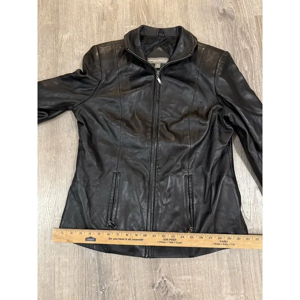 Valerie Stevens Black Lamb Leather Jacket Womens Medium Zip Front Mock Neck Coat - Image 7