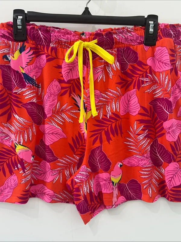 Cuddl Duds Pajama Set Cozy 2pc Tank Top Shorts NEW Pink Orange Bird Paradise L - Image 7