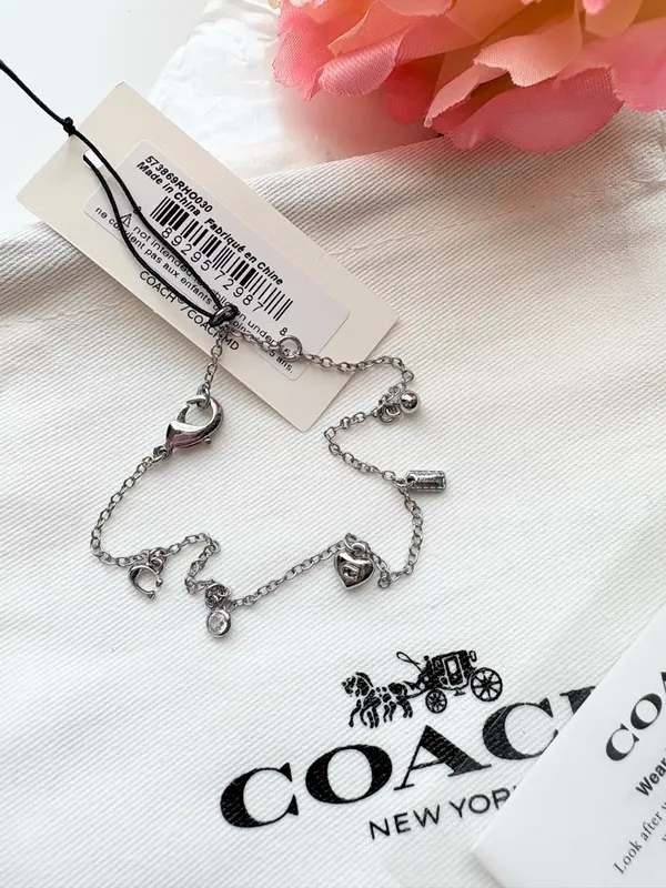 Coach Silver Heart Charm Bracelet with Crystal Accent - Image 5