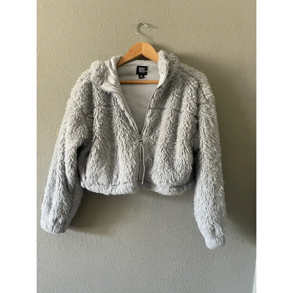 BDG Urban‎ Outfitters Cropped Hooded Teddy Jacket Blue - Image 6