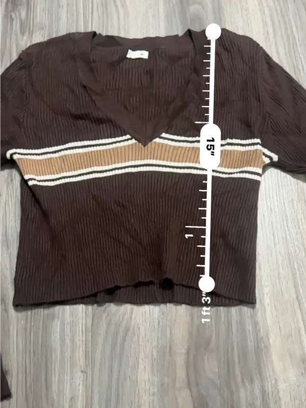Garage Brown V-Neck Stripe Sweater - Image 10