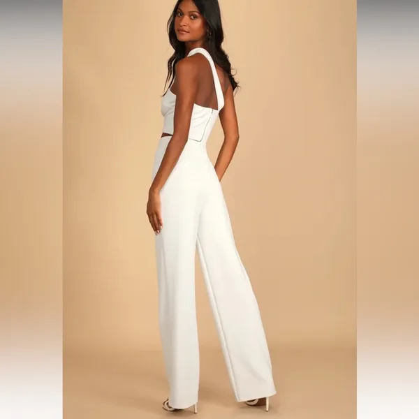 Lulus Flaunt It Like That White One-shoulder Two-piece Jumpsuit - Size M - Image 2