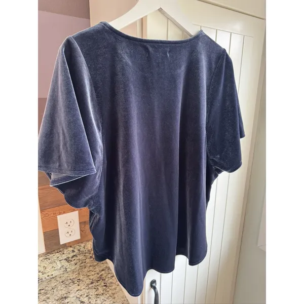 Madewell Velvet Butterfly Top Deep Navy Flutter Sleeve Blouse K4376 Women Small - Image 5