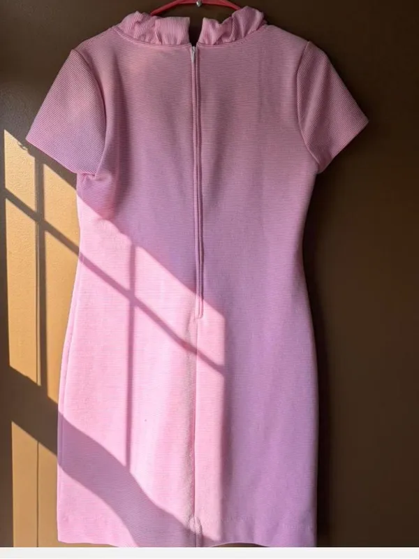 Lilly Pulitzer Pink and white Ruffle V-Neck Short Sleeve Dress, Size Medium - Image 3