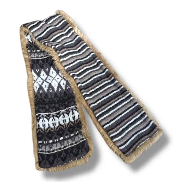 Vintage Y2K Fair Isle Shetland Wool Knit Cardigan Rabbit Fur Trim Belted Scarf‎ - Image 7