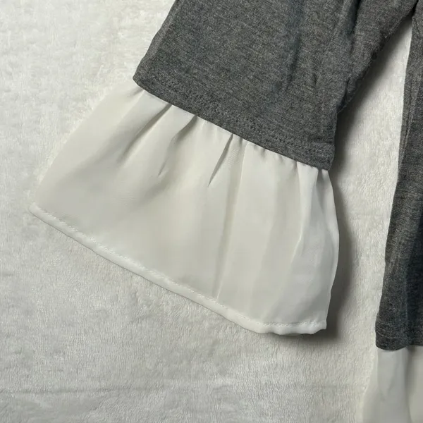 ELLE Women Gray White Layered Collared 3/4 Sleeve Shirt‎ Top Size S - Image 8
