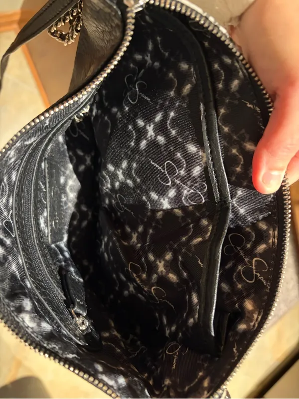 Jessica Simpson Black White Snakeskin Convertible Crossbody Clutch Wristlet - Image 6