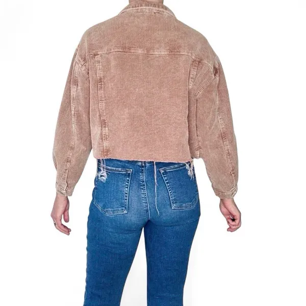 She + Sky Brown Beige Corduroy Cropped Casual Jacket - Image 6