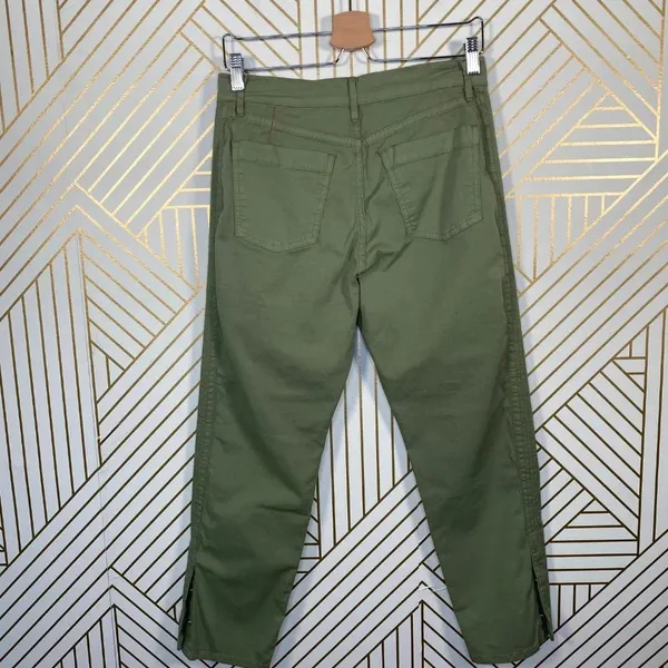 3x1 Simone Trouser Pants Cropped Side Slits Utility Chino Mid Rise Green 26‎ - Image 9