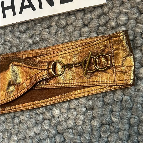 Non Signe Bronze Leather Wrap Belt Size S/M - Image 6