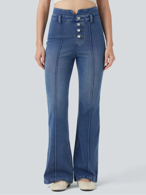 Halara Flex™ Mid Rise Tummy Control Casual Flare Jeans with Pockets - Image 3