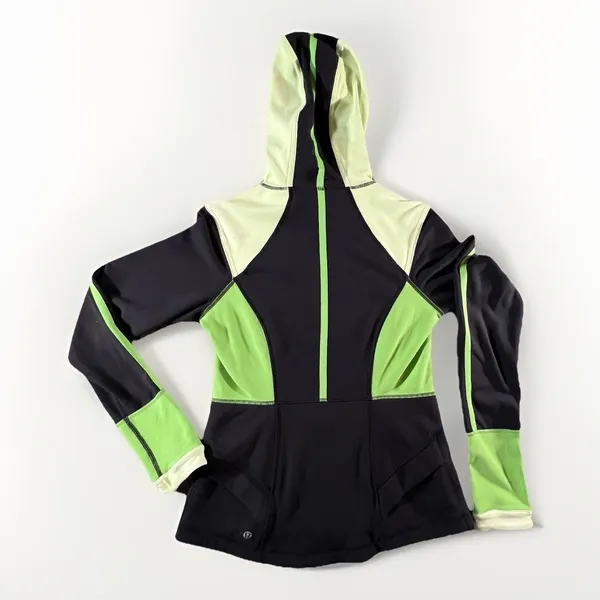 Lululemon Scuba Hoodie Jacket Size‎ 8 Black Green Colorblock Full Zip Pockets - Image 2