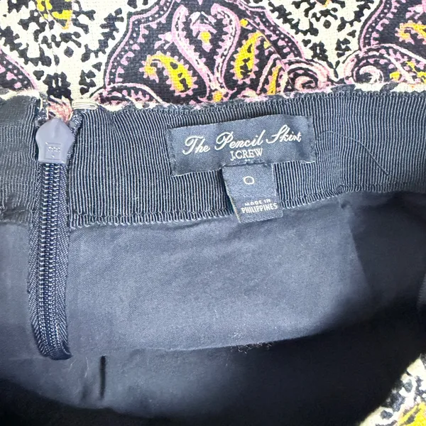 J.Crew Pencil Skirt Boho Paisley Damask Cotton Lined Pink Women Size 0 Cotton - Image 6