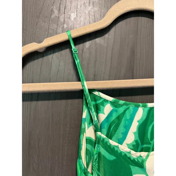 Farm Rio Tropical Cutout Satin Midi Slip Dress Green Size XS Resortwear - Image 10