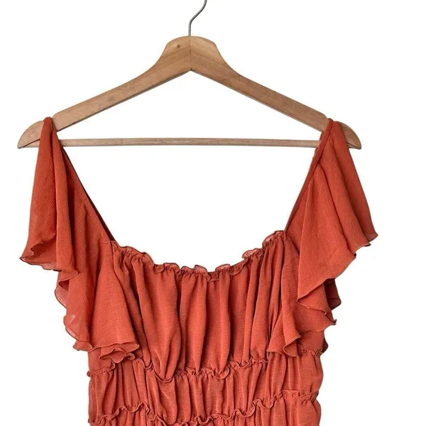 Free People Intimately M Ruffle Cinched Flutter Sleeve Bodysuit Burnt Orange - Image 7