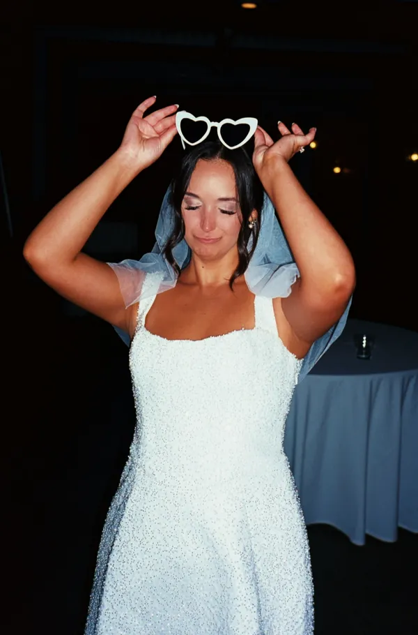 Embellished Structured A-Line Mini Dress in White (Bridal) - Image 5