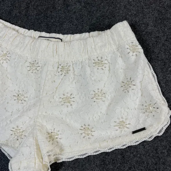 Abercrombie & Fitch White Floral Lace Beaded Pearl Shorts 1V1974 Womens L NEW - Image 8