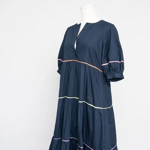 English Factory | Short Puff Sleeve Dress with‎ Piping Detail - Image 7