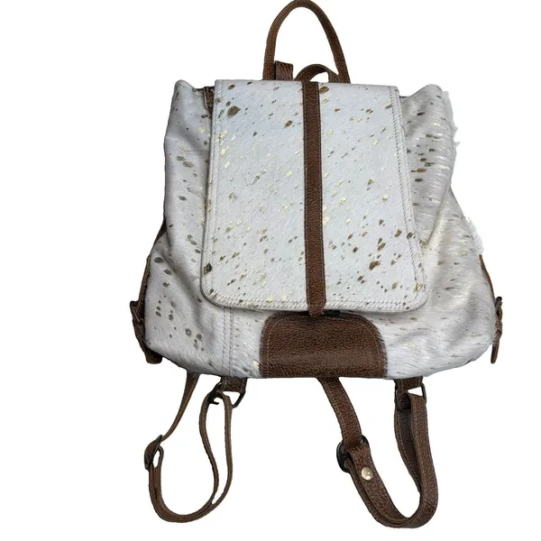 Myra Bag Backpack Western Cotton White Leather Calf Hair Backpack and Wallet - Image 3