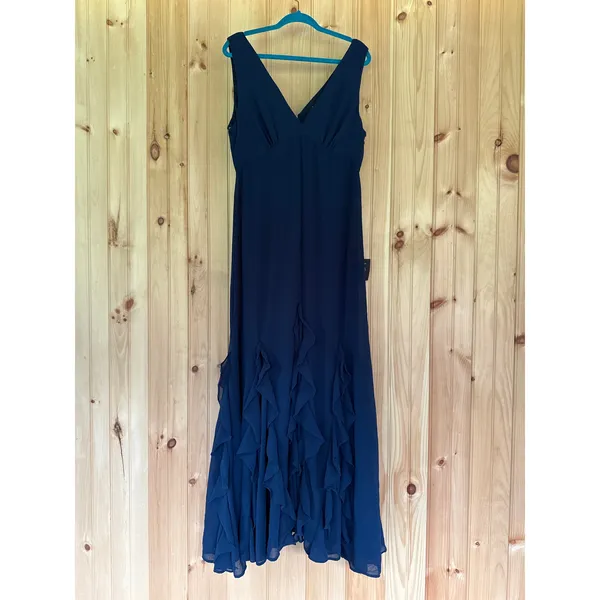 NWT Lulus Alorna Dark Navy Sleeveless Ruffled Maxi Dress Wedding Bridesmaid Sz S - Image 2