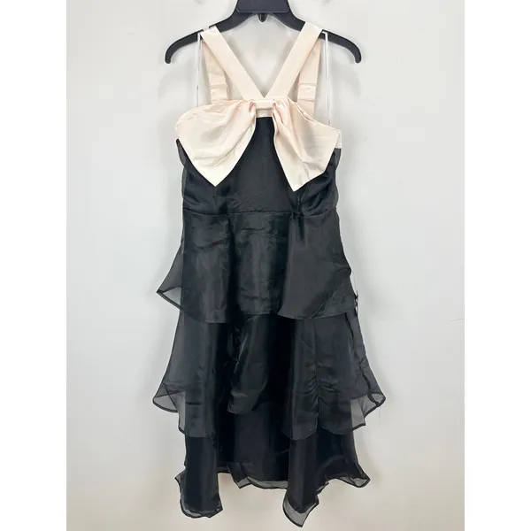 Lulus Black Tiered Organza Midi Dress Ivory Bow Sleeveless Party Cocktail XL NWT - Image 2