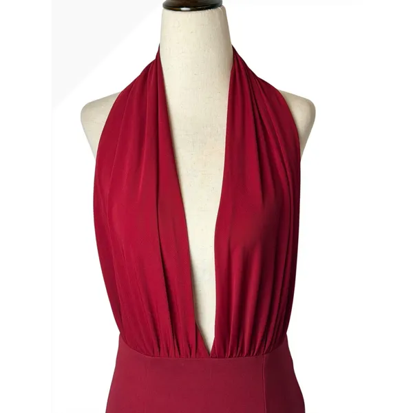 Angel Biba Mini Dress Women 8 Red Plunge Halter Backless Bodycon Party Cocktail - Image 6