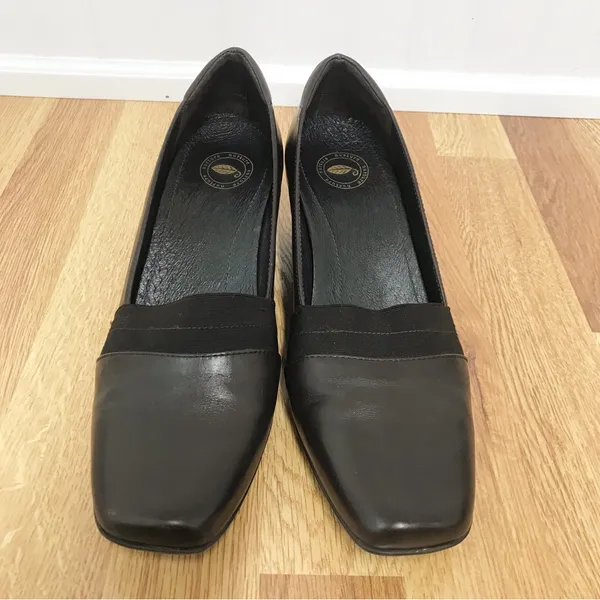NURTURE Brown Leather Square Toe Heel Pump Wedge Chunky‎ Block Heel Size 9.5 - Image 3