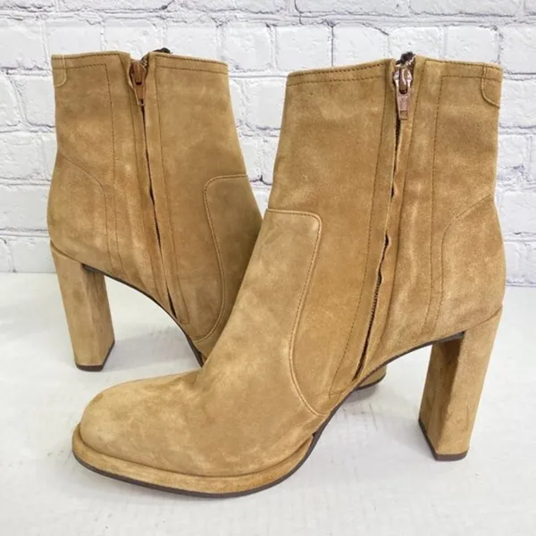 Free People Cecile Ankle Boots Suede Lace Up Side Block‎ Heel Tan Camel Size 41 - Image 7