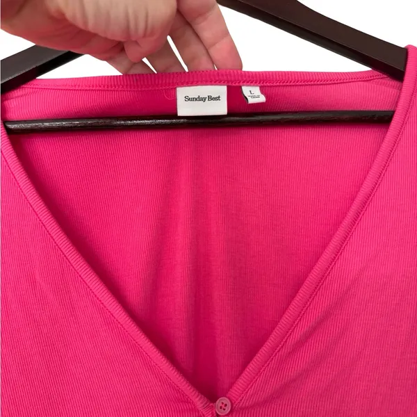 Aritzia Sunday Best Pink Ribbed Cardigan Top Size Large L - Image 3