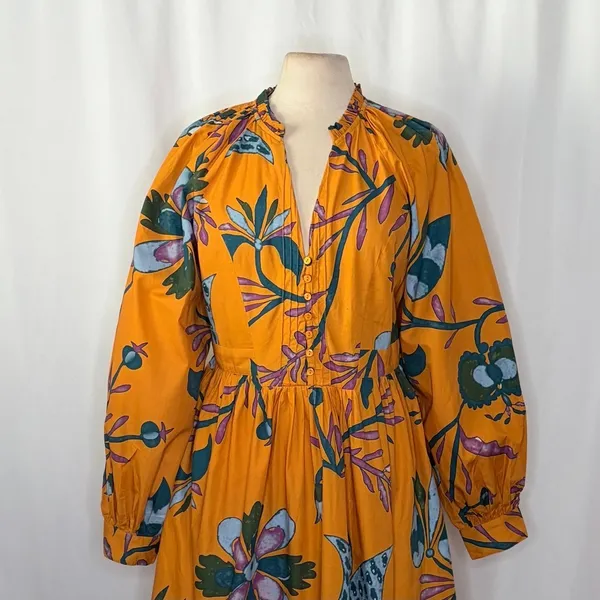 NEW!! Anthropologie LET ME BE Tropical Floral Dress Raglan Long Sleeves Large - Image 3