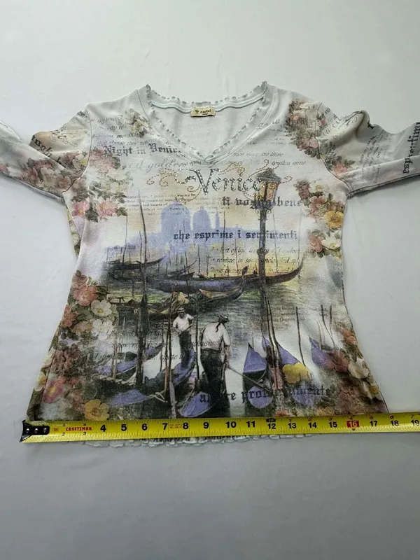 Vintage Cactus Venice Italy Rhinestone Graphic 3/4 Sleeve Top - Image 7