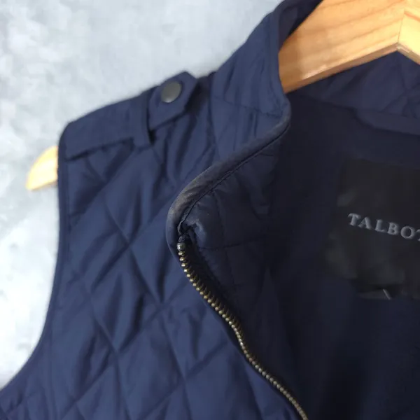 Talbots Quilted Vest Women Large Navy Blue Diamond Fleece Lined Full Zip - Image 4
